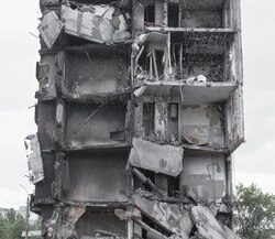17. A multi-story building in the Kiev region, destroyed by Russian shelling. Ukraine, 2022