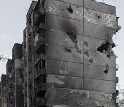 19. A multi-story building in the Kiev region, destroyed by Russian shelling. Ukraine, 2022