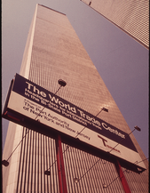 63. Overlooking the Hudson River in Lower Manhattan, the Towers of the World Trade Center Soar Skyward to a Height of 1,350 Feet 05/1973. Photographer: Wil Blanche