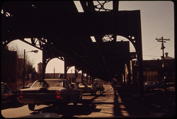64. Elevated Railroad Structure and Blighted Area below Washington Street South from the Corner of Bartlett 02/1973. Photographer: Ernst Halberstadt