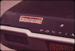 20. Sound Advice on a Car Parked in a Lot on West Street, near the Newly Constructed World Trade Center 05/1973. Photographer: Wil Blanche