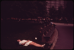 69. Lunch-Hour Nap in Battery Park, Lower Manhattan 05/1973. Photographer: Wil Blanche
