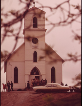 15. After service at the Immanuel Lutheran Church on Highway 34 near Garland, May 1973. Photographer: Charles O'Rear