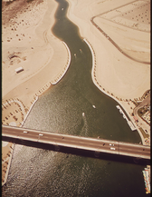 48. London Bridge crosses Havasu Lake at Lake Havasu City rescued from demolition by an American buyer, the famous old span was transplanted here in 1971, May 1972. Photographer: Charles O'Rear